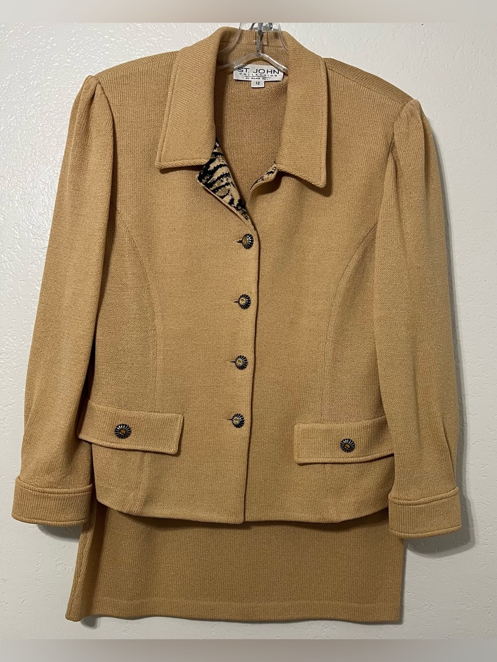 St. John Collection Marie Gray Knit Skirt Suit Set Camel Tan Luxe Career Chic - Picture 2 of 10